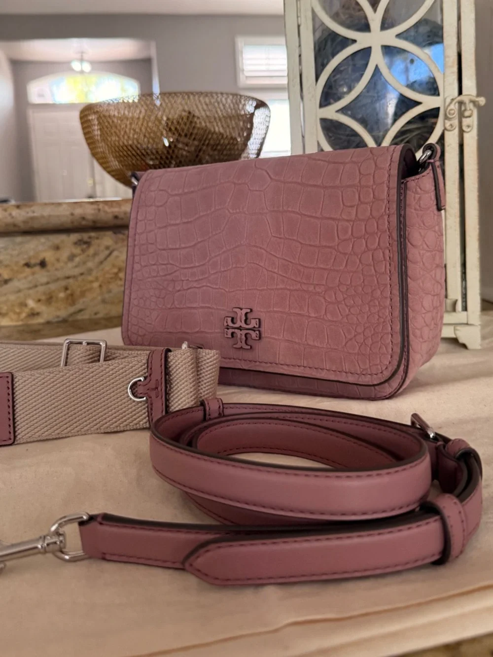 New Tory Burch THEA EMBOSSED SUEDE FLAP CROSSBODY